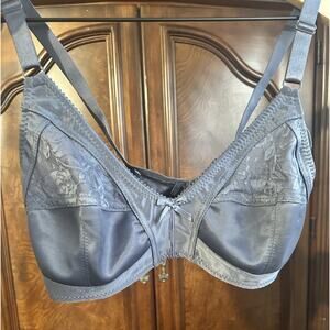 mamia Gray Lace Full Coverage Bra 40C Wireless Adjustable Strap Bow